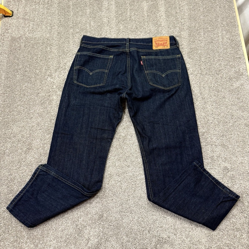 Levis 505 Denim Blue Jeans Mens 36x30 Casual Dark Wash Straight Leg - Picture 3 of 8